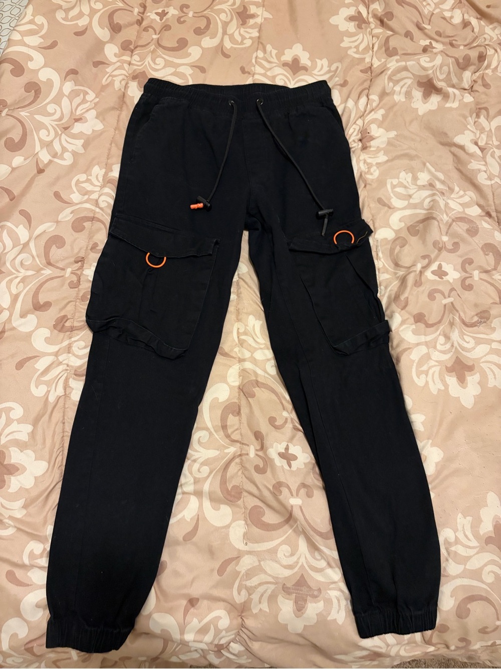 Forever 21 Black Cargo Joggers with Orange Ring Accents